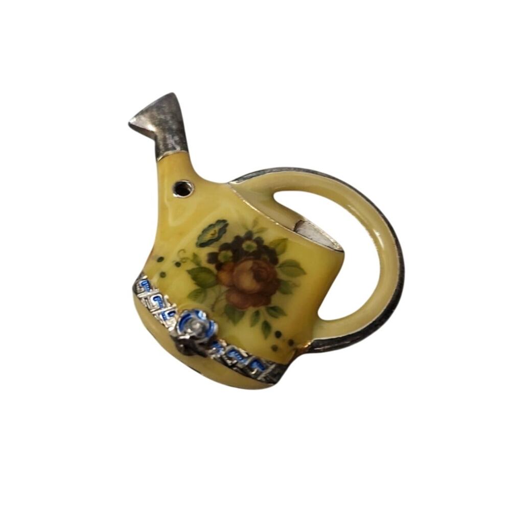 Vintage KC Garden Watering Can BROOCH Acrylic Flower Blue Stone